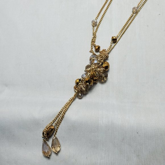 Crystal and gold double layer with tassel necklace - Picture 3 of 7